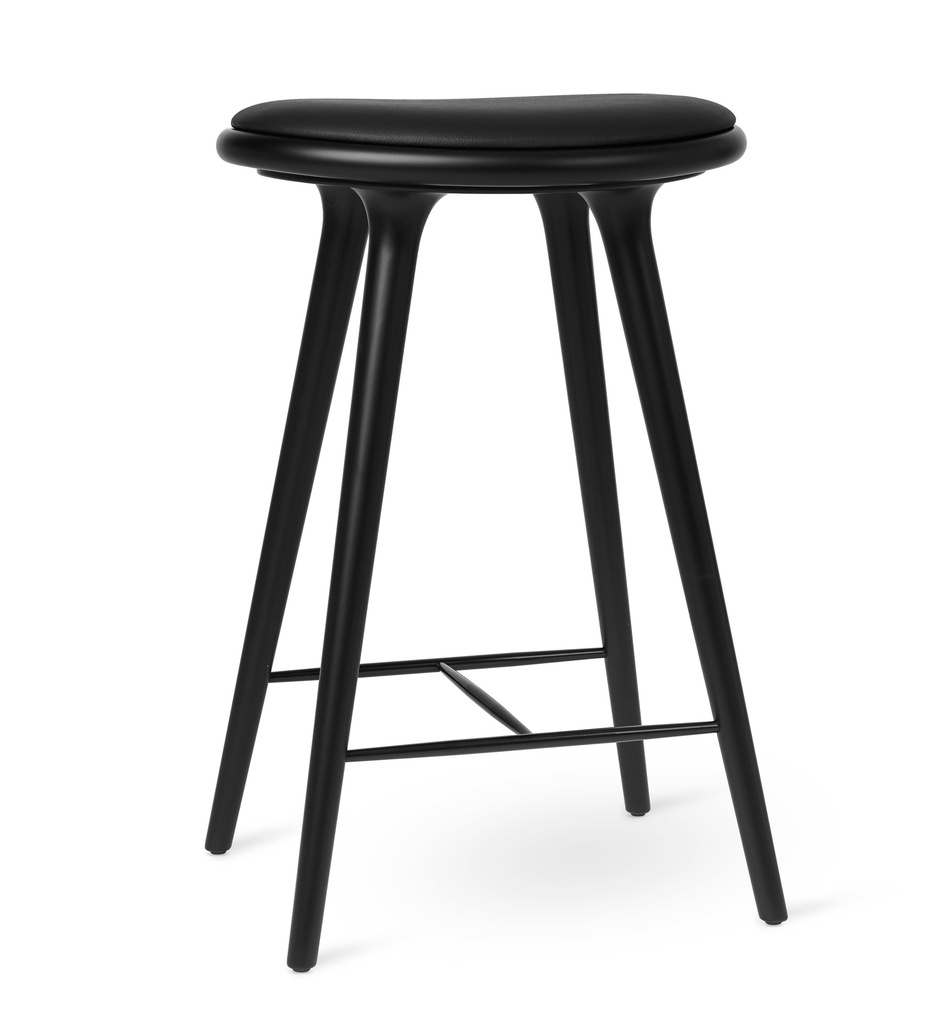 High Stool / Black stained beech / Leather Black
