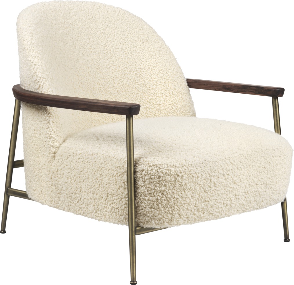 Sejour Lounge Chair with armrests / Antique brass / Walnut / Dora Boucle 2