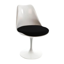 Saarinen Tulip Chair Armless with seat cushion / White / Leather Acqua black