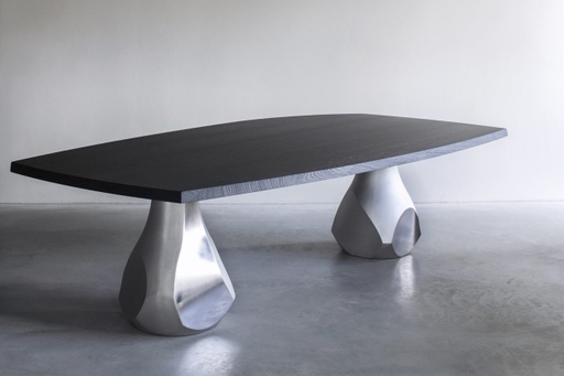 Pukalu Table / Polished aluminium / Oak black brushed